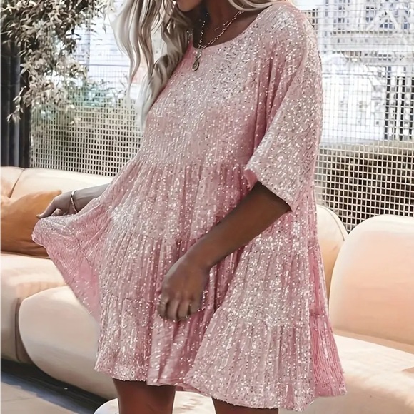 New Woman’s Size 2X (16) Pink Sequin Dress - Picture 9 of 16